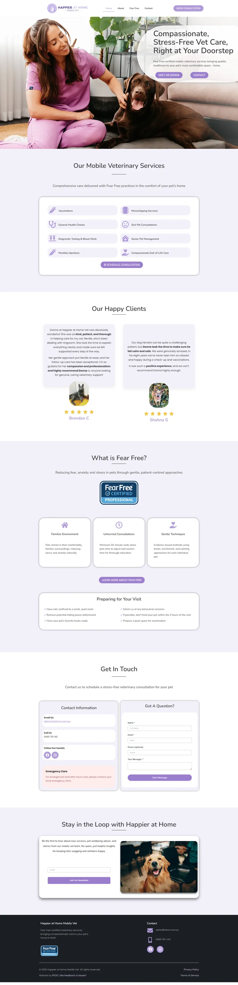 Happier at Home Mobile Vet — veterinary website designed by Plain Speak Online Services