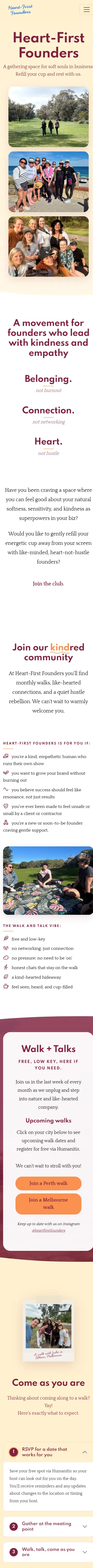 Heart First Founders — mobile view