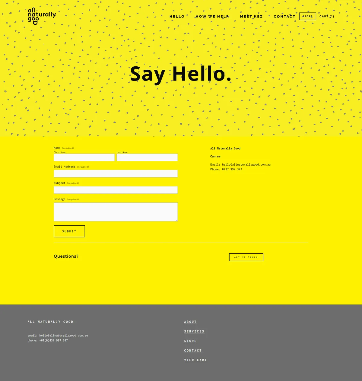 Original contact page — plain layout with the bare essentials