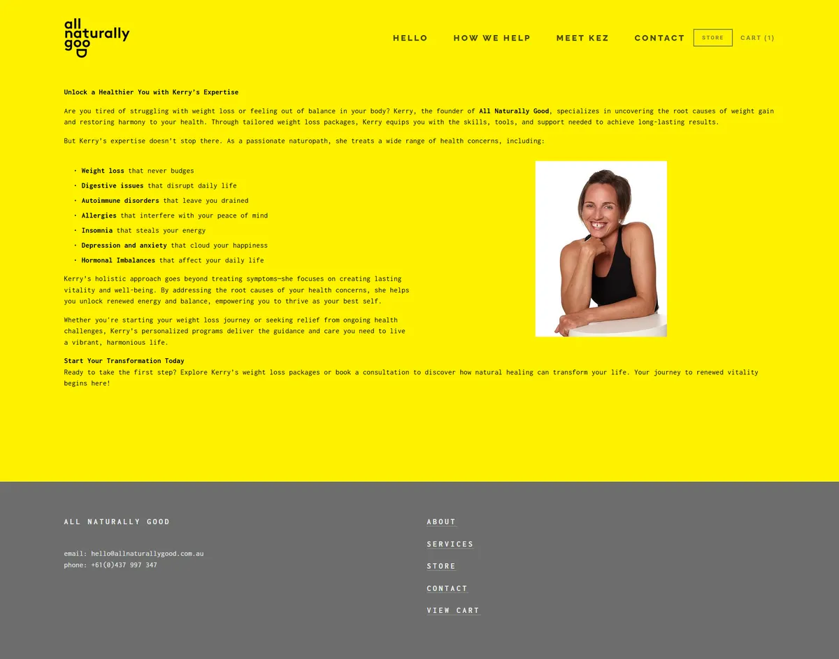 Original Meet Kez page — small thumbnail next to a wall of dense text